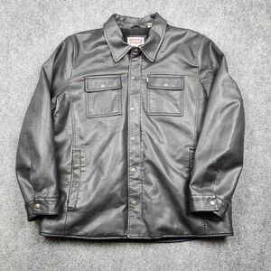 Levis Jacket Mens XL Black Faux Leather Sherpa Lined Shirt Jacket LM2CU993